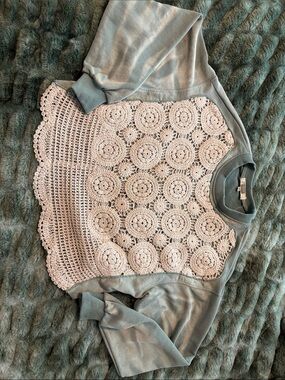 gimmicks by BKE Sage Green Sweatshirt with Cream Crochet Front